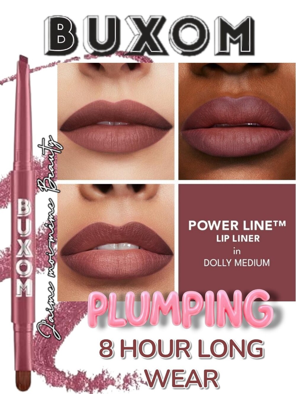 Buxom Power Line Long Wear Plumping Lip Liner in Dolly Medium Plum Mauve